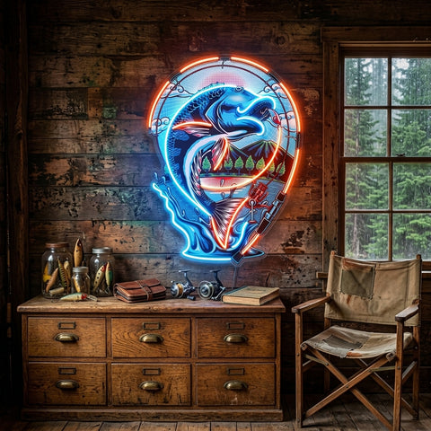 Fish Being Fished LED Neon Sign Light Pop Art
