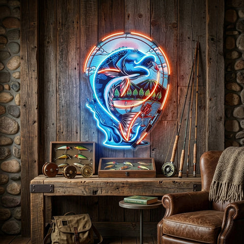 Fish Being Fished LED Neon Sign Light Pop Art