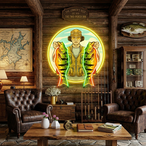 Fisherman Holding Peacock Bass LED Neon Sign Light Pop Art