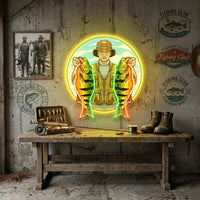 Fisherman Holding Peacock Bass LED Neon Sign Light Pop Art