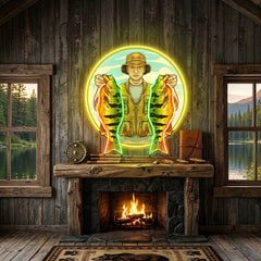 Fisherman Holding Peacock Bass LED Neon Sign Light Pop Art