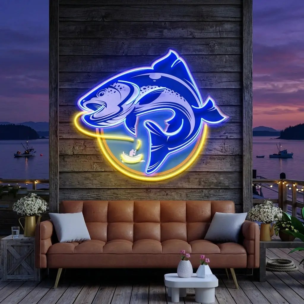 Fishermen Catch Fish LED Neon Sign Light Pop Art