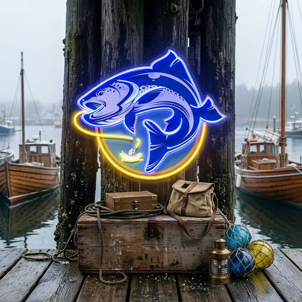Fishermen Catch Fish LED Neon Sign Light Pop Art