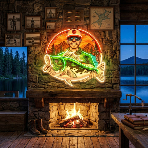 Fishermen Caught Big Fish LED Neon Sign Light Pop Art