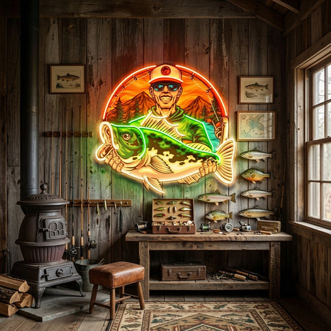 Fishermen Caught Big Fish LED Neon Sign Light Pop Art