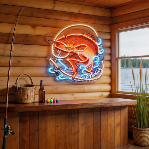 Fishing On Blue Waves LED Neon Sign Light Pop Art