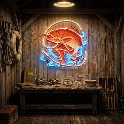 Fishing On Blue Waves LED Neon Sign Light Pop Art