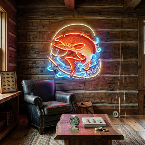 Fishing On Blue Waves LED Neon Sign Light Pop Art
