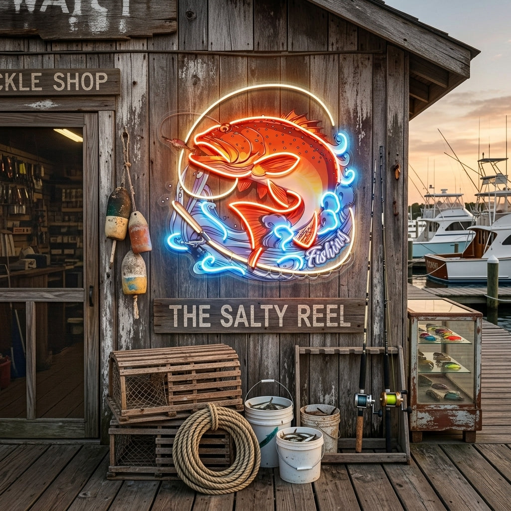 Fishing On Blue Waves LED Neon Sign Light Pop Art