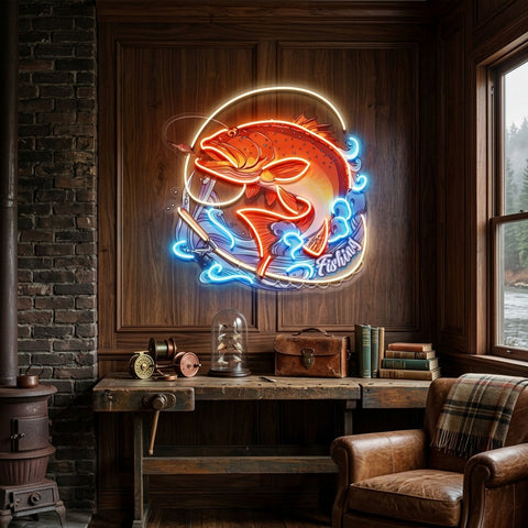 Fishing On Blue Waves LED Neon Sign Light Pop Art