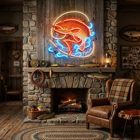 Fishing On Blue Waves LED Neon Sign Light Pop Art
