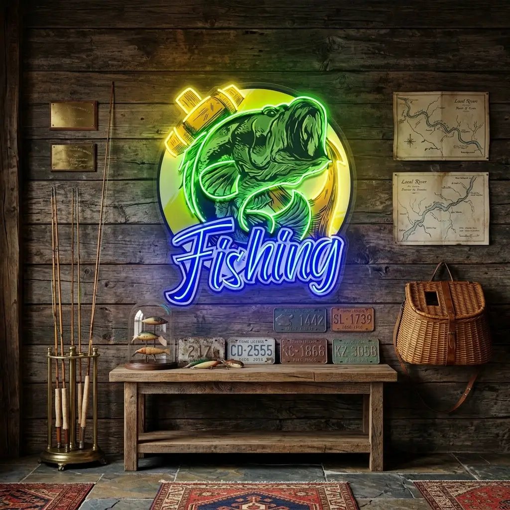 Fishing With A Large Anchor LED Neon Sign Light Pop Art