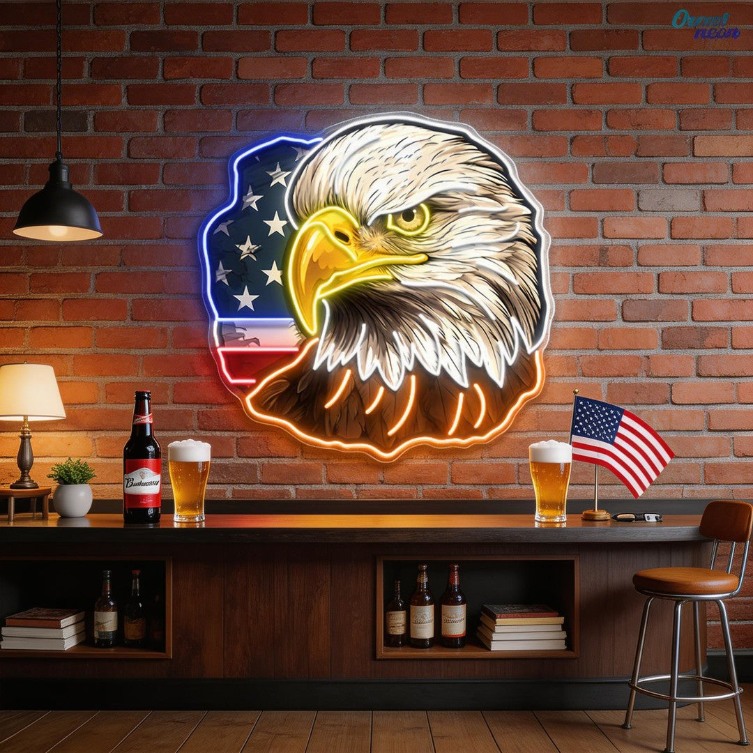 Flag Bald America Eagle Neon Sign Light Artwork