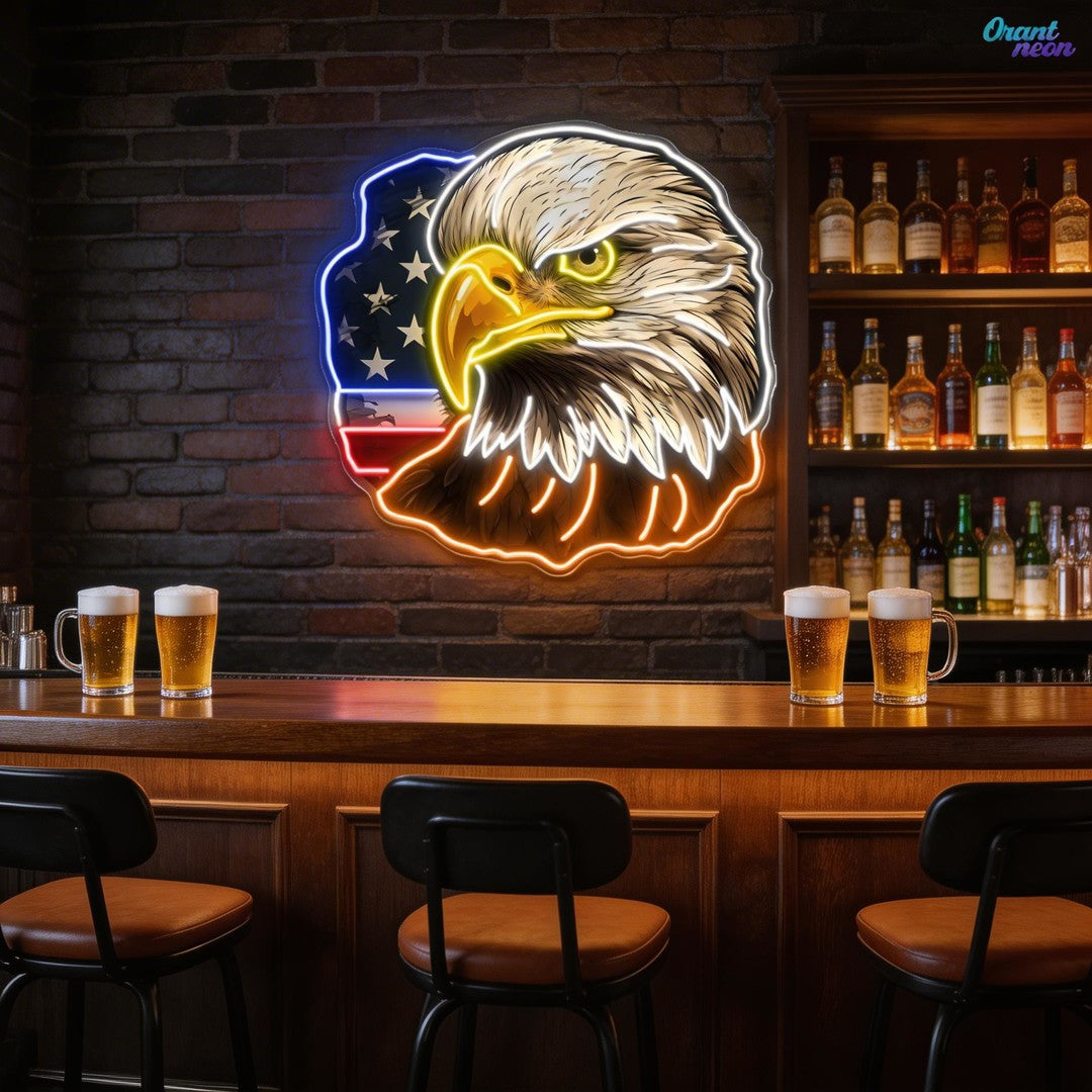 Flag Bald America Eagle Neon Sign Light Artwork