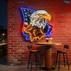 Flying America flag with US Eagle Head Neon Sign Light Artwork