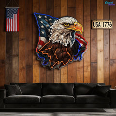 Flying America flag with US Eagle Head Neon Sign Light Artwork