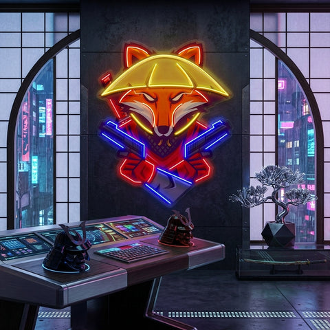 Fox Samurai With Gun LED Neon Sign Light Pop Art
