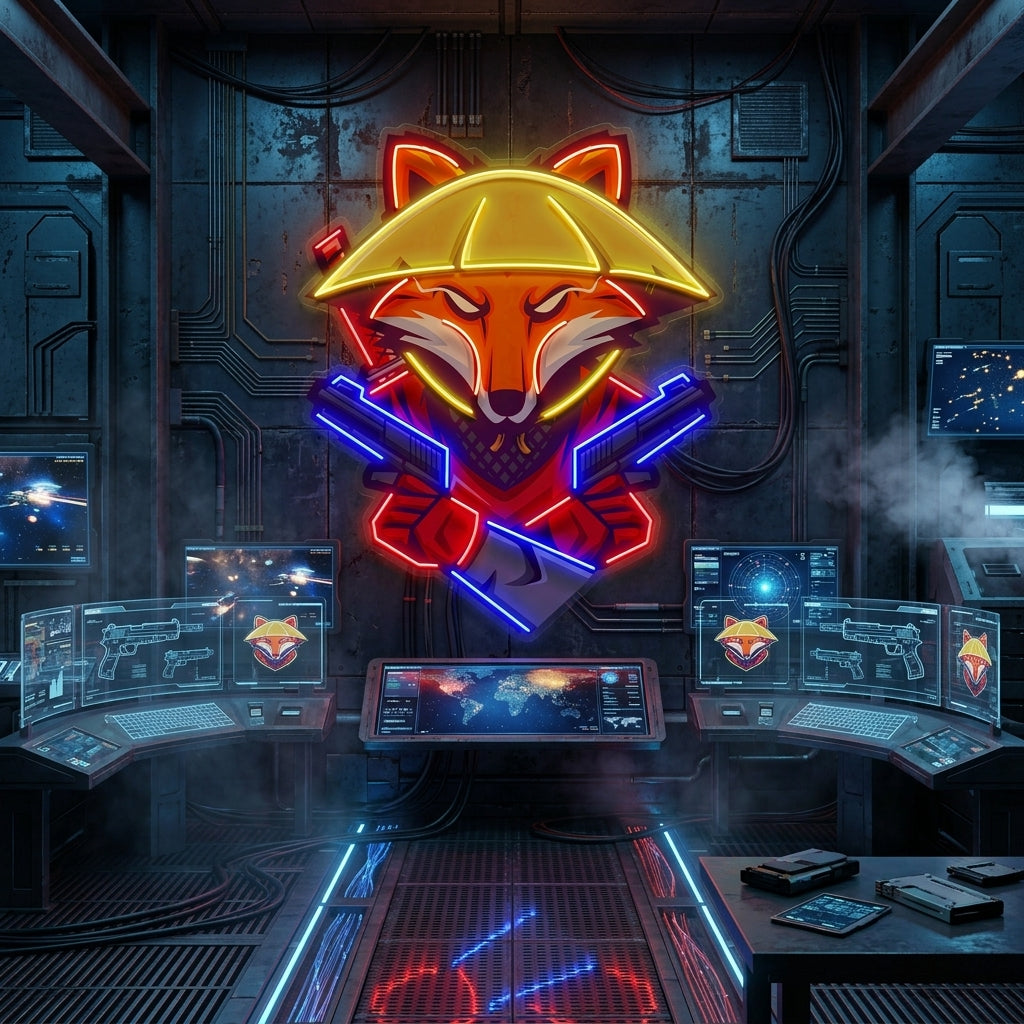 Fox Samurai With Gun LED Neon Sign Light Pop Art