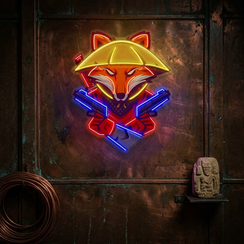 Fox Samurai With Gun LED Neon Sign Light Pop Art