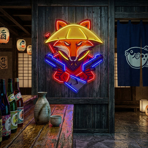Fox Samurai With Gun LED Neon Sign Light Pop Art