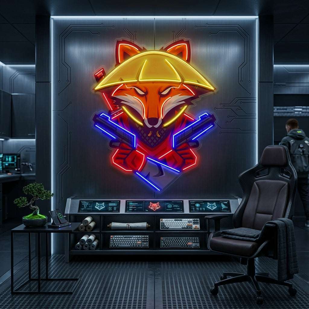 Fox Samurai With Gun LED Neon Sign Light Pop Art