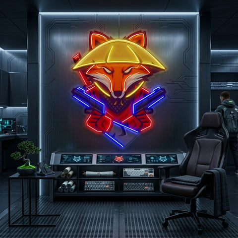 Fox Samurai With Gun LED Neon Sign Light Pop Art