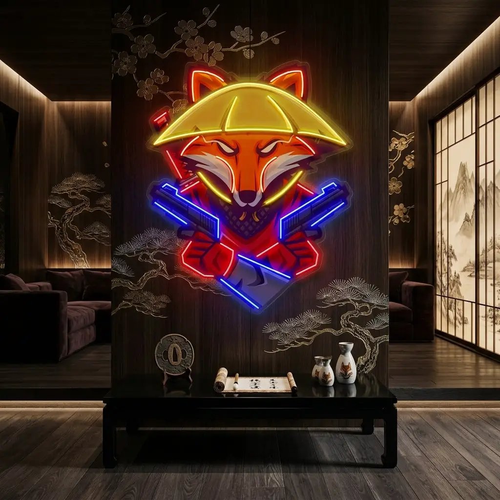 Fox Samurai With Gun LED Neon Sign Light Pop Art