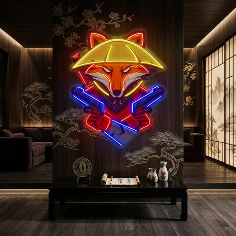Fox Samurai With Gun LED Neon Sign Light Pop Art