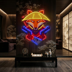 Fox Samurai With Gun LED Neon Sign Light Pop Art
