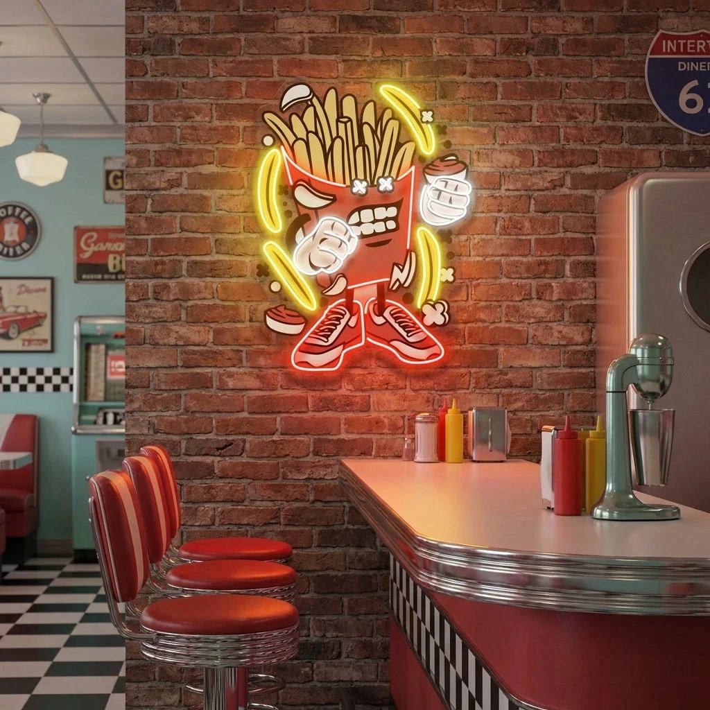 French Fries Cartoon Artwork Led Neon Sign Light