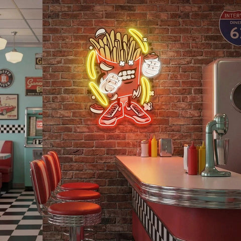 French Fries Cartoon Artwork Led Neon Sign Light