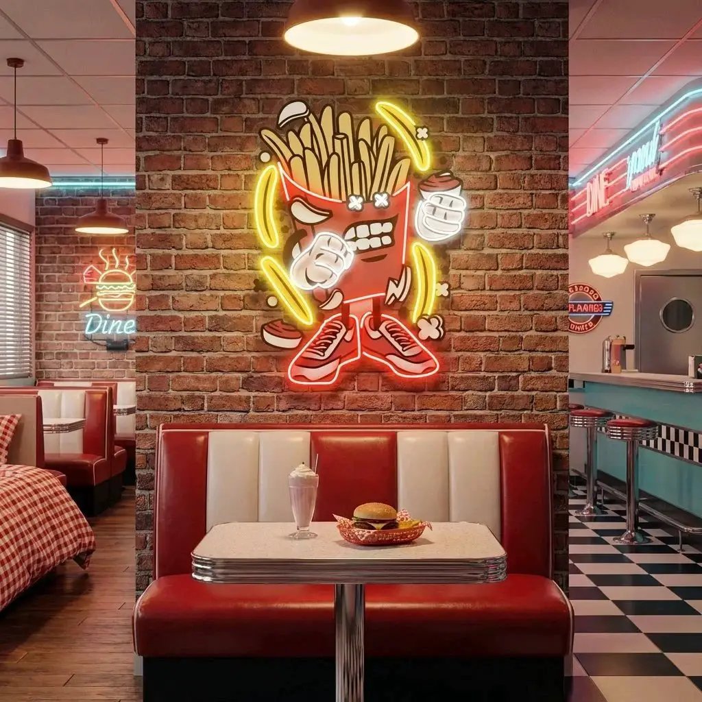 French Fries Cartoon Artwork Led Neon Sign Light