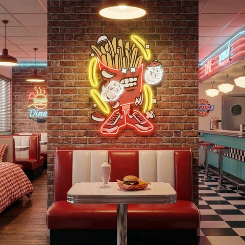 French Fries Cartoon Artwork Led Neon Sign Light