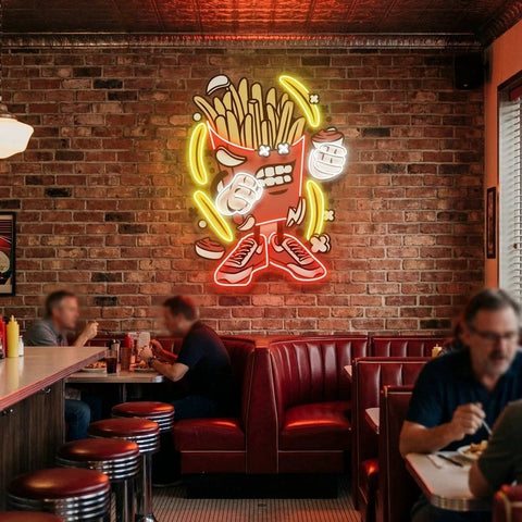 French Fries Cartoon Artwork Led Neon Sign Light