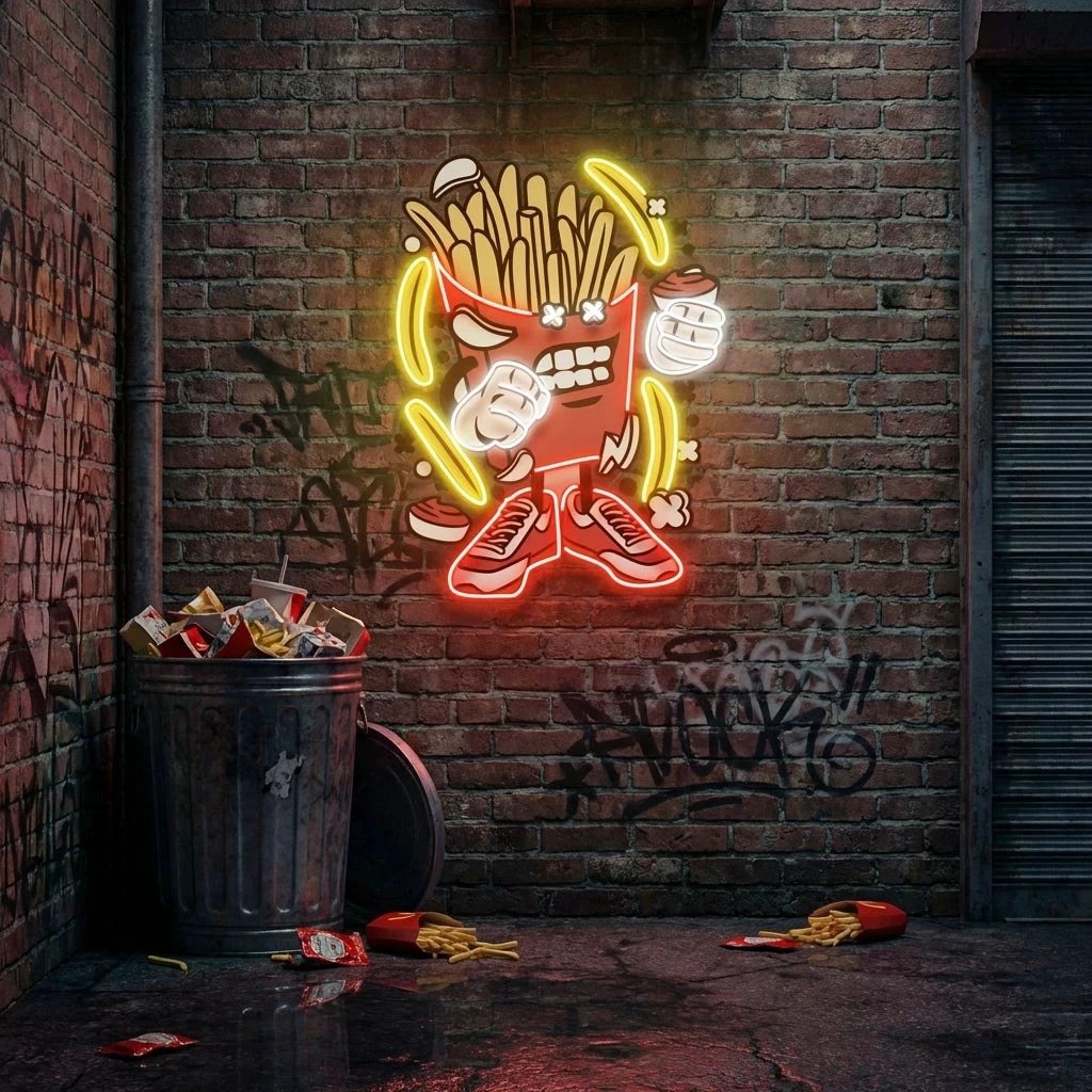 French Fries Cartoon Artwork Led Neon Sign Light