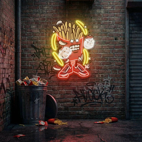French Fries Cartoon Artwork Led Neon Sign Light
