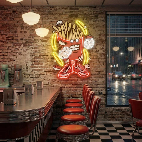 French Fries Cartoon Artwork Led Neon Sign Light