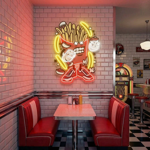 French Fries Cartoon Artwork Led Neon Sign Light