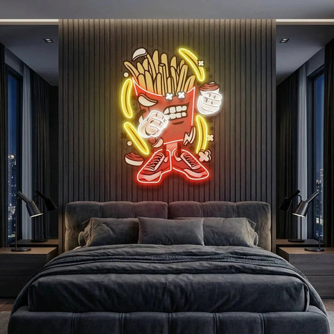 French Fries Cartoon Artwork Led Neon Sign Light