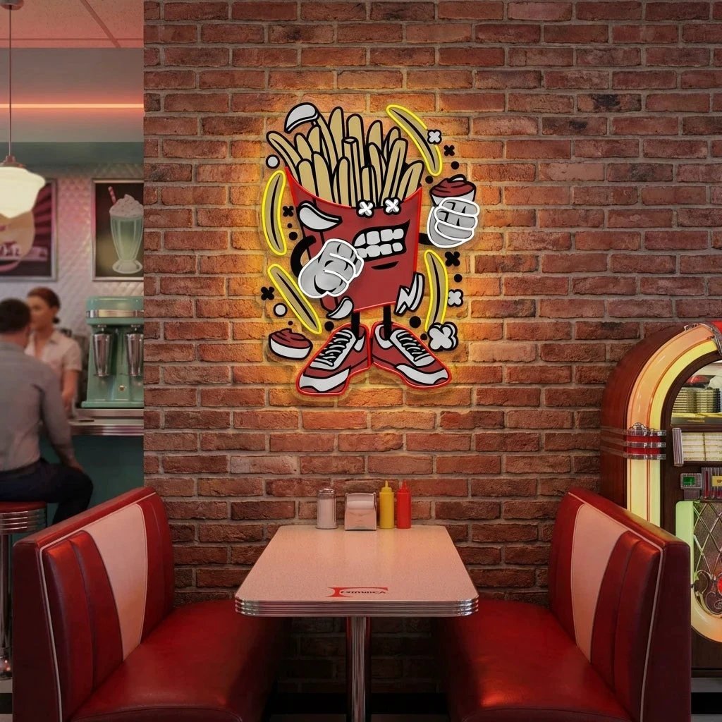 French Fries Cartoon Artwork Led Neon Sign Light