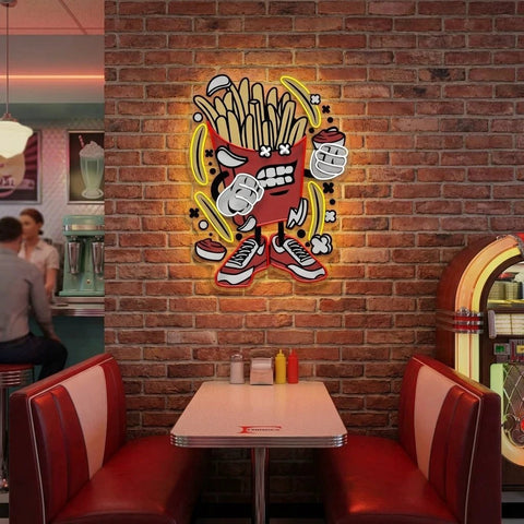 French Fries Cartoon Artwork Led Neon Sign Light