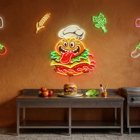Funny Burger Chef LED Neon Sign Light Pop Art