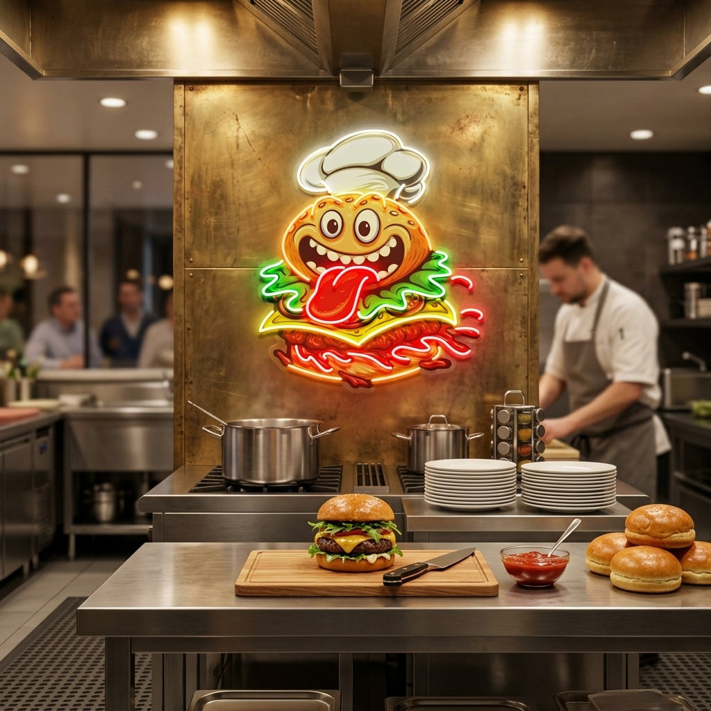 Funny Burger Chef LED Neon Sign Light Pop Art
