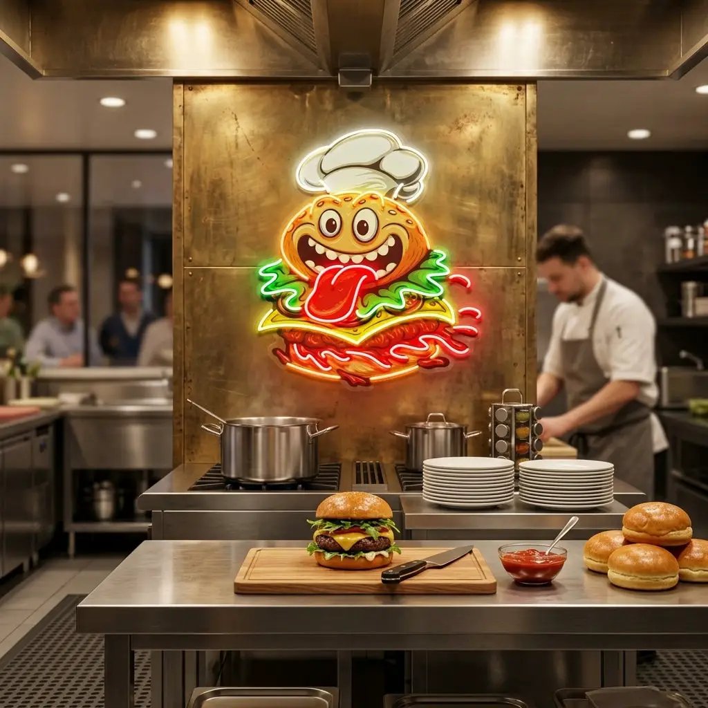 Funny Burger Chef LED Neon Sign Light Pop Art