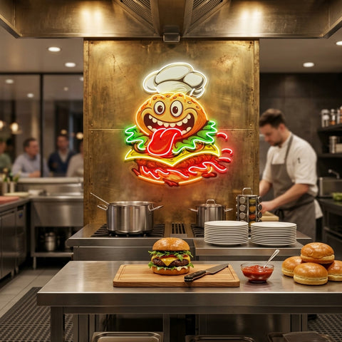 Funny Burger Chef LED Neon Sign Light Pop Art