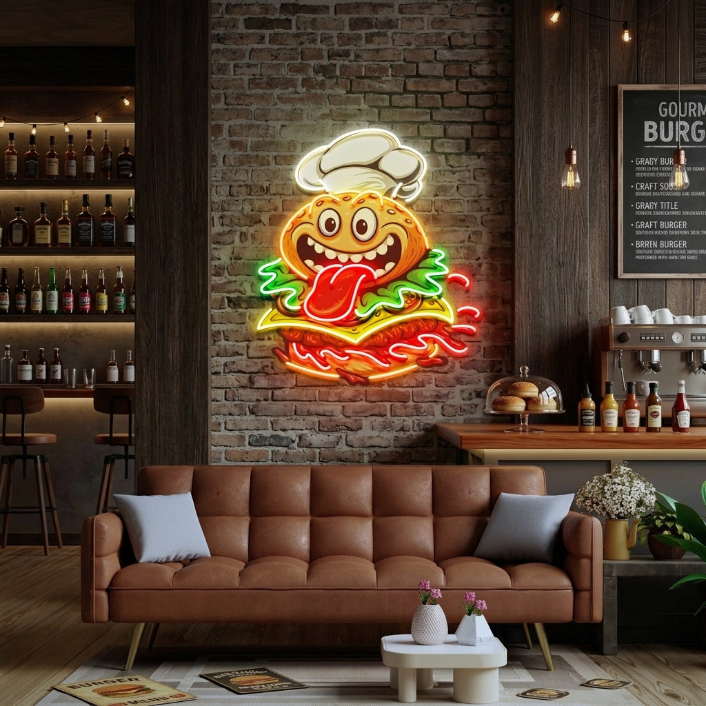 Funny Burger Chef LED Neon Sign Light Pop Art