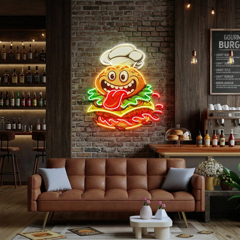 Funny Burger Chef LED Neon Sign Light Pop Art