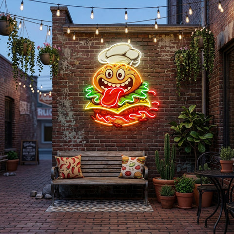 Funny Burger Chef LED Neon Sign Light Pop Art