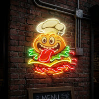Funny Burger Chef LED Neon Sign Light Pop Art