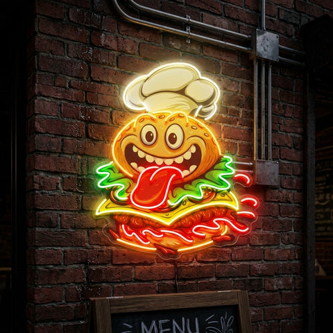 Funny Burger Chef LED Neon Sign Light Pop Art